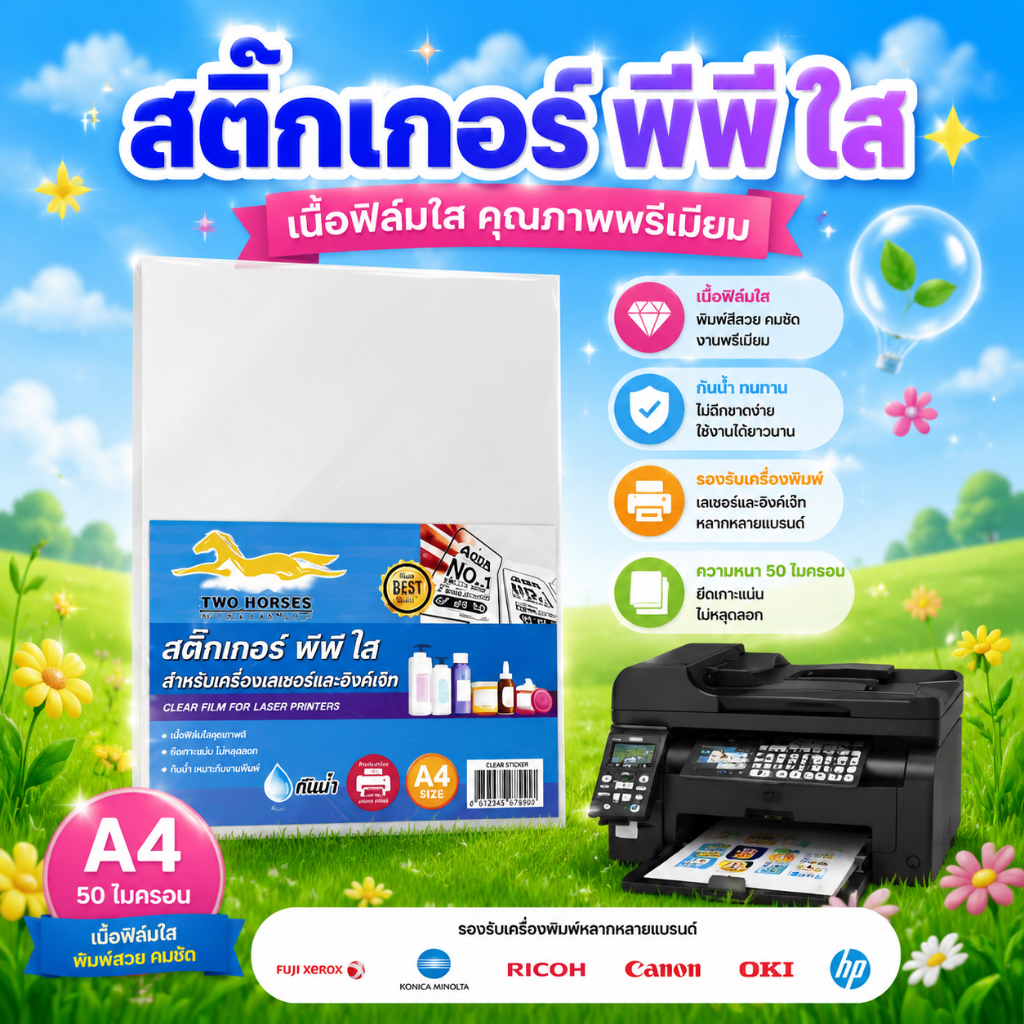 [ส่งด่วน] ติ๊กเกอร์ PP สติ๊กเกอร์พีพี A4 แบบใส-ขาวมัน (10แผ่น) , พิมพ์เลเซอร์ กันน้ำ 100%