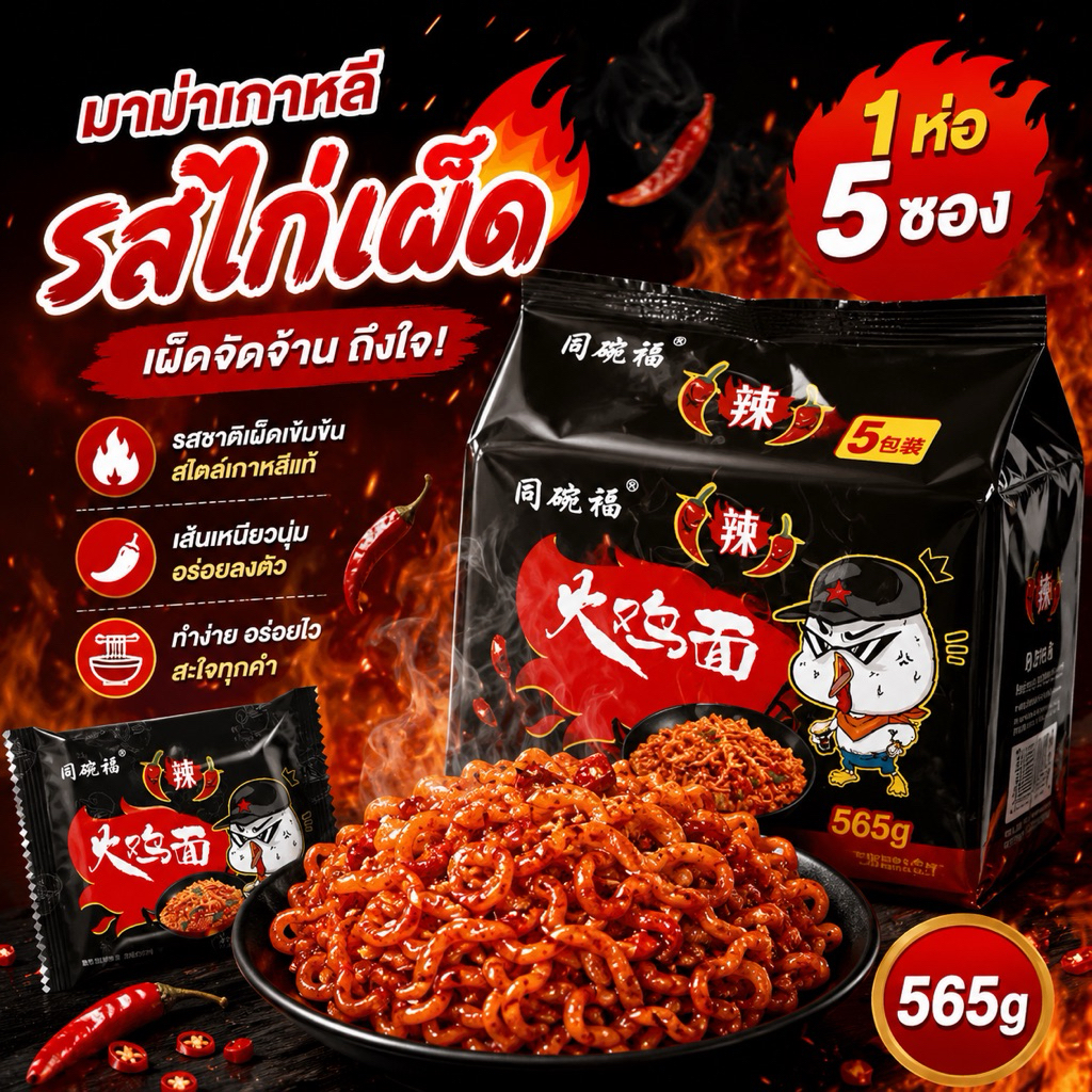 มาม่าเผ็ดเกาหลีรสไก่เผ็ด (1แพ็ค5ซอง) 565g.