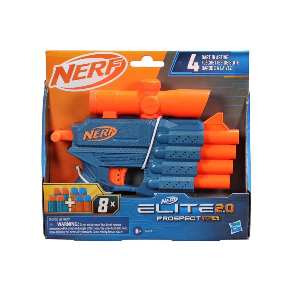 🔥ของแท้ พร้อมส่ง🔥Nerf Elite 2.0 Prospect QS-4 Blaster, 8 Official Nerf Elite Darts, 4-Dart Blasting
