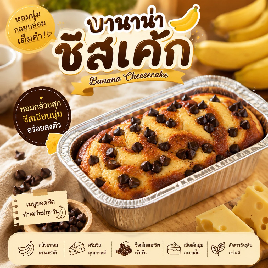 มีส่งด่วน! Banana Cheese Cake เค้กกล้วยหอมชีสพรีเมี่ยม มีชิปช็อกโกแลต (UFM-9)