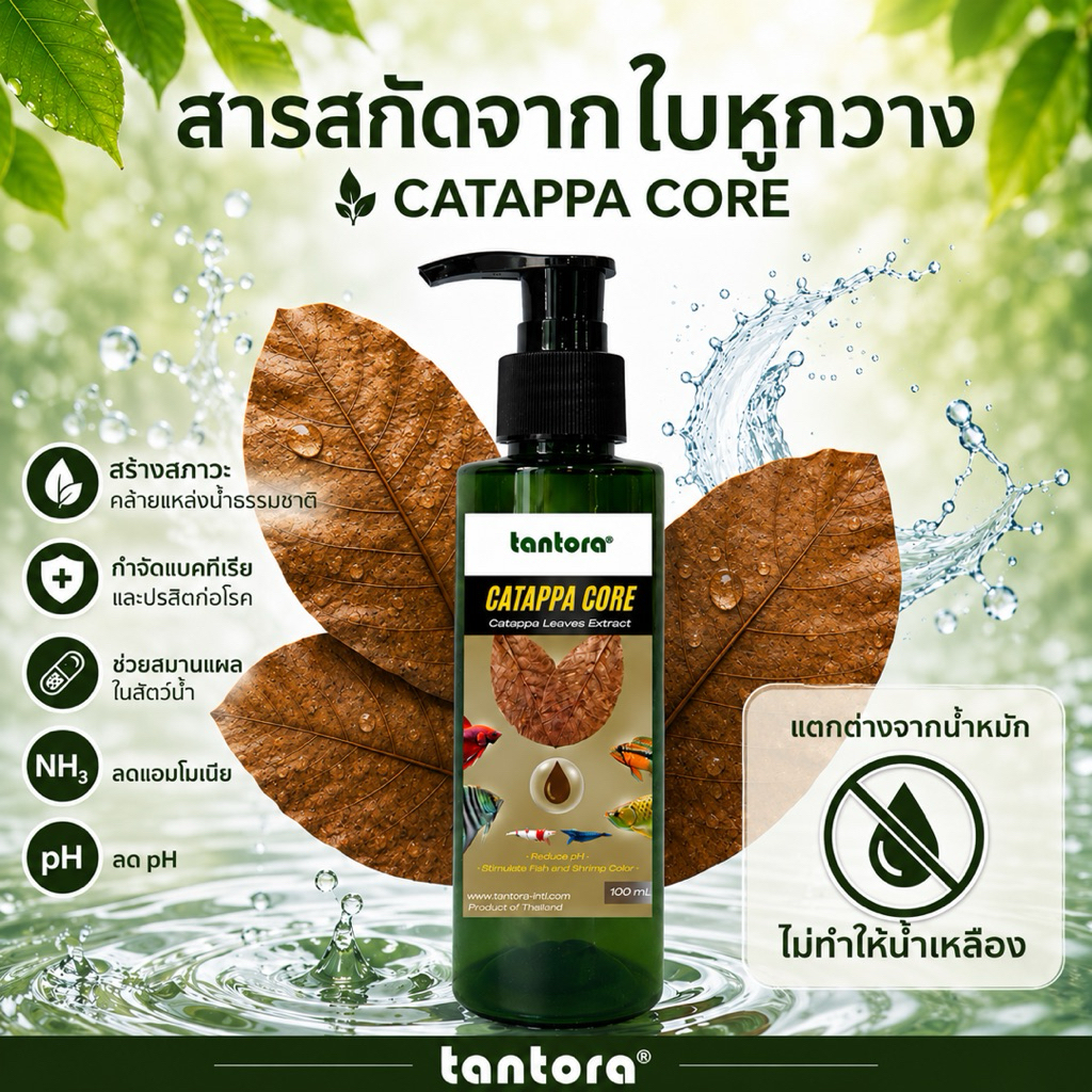 สารสกัดแท้ใบหูกวาง tantora Catappa Core ใช้แล้วไม่ทำให้น้ำเหลือง เร่งสี ลดเครียด สมานแผล สำหรับปลากัด กุ้งแคระ อโรวาน่า