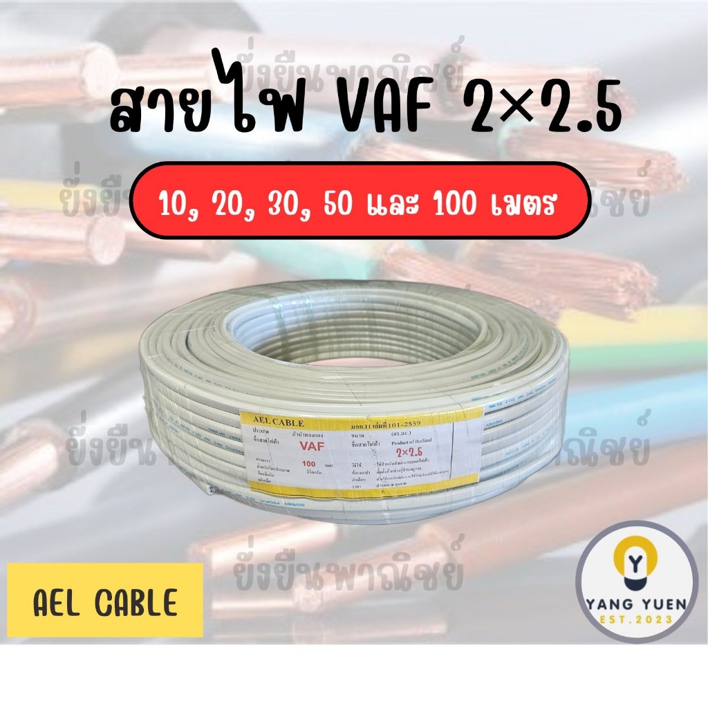 สายไฟ AEL VAF 2×2.5 ยาว 10,20,30 และ 50 เมตร มอก.