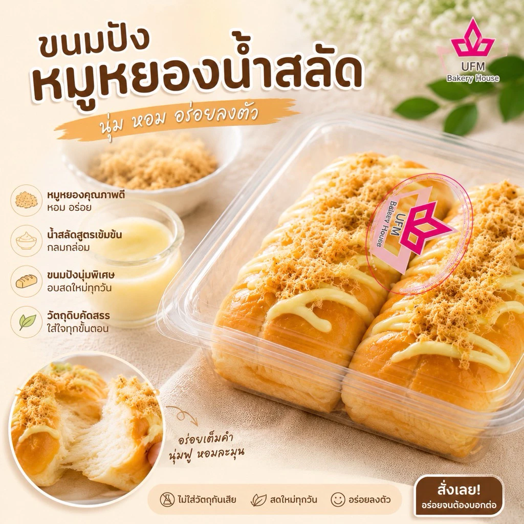 มีส่งด่วน! ขนมปังหมูหยองมายองเนส ซอสฉ่ำๆ แบรนด์ UFM รหัสสินค้า UFM-22
