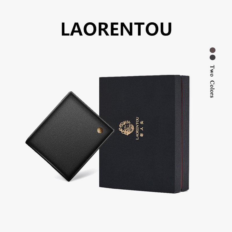 LAORENTOU กระเป๋าใส่ตั๋ว กระเป๋าสตางค์ชายหนังวัวแท้ รุ่นสั้น มีช่องใส่เหรียญ สไตล์ธุรกิจ