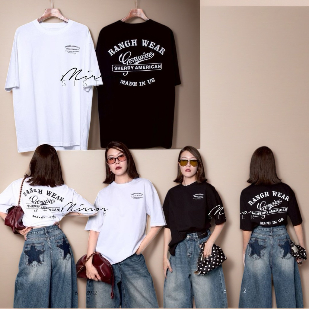 MRS | MIRRORSISTER🔖 60429.2 เสื้อยืดด้านหน้าสกรีนโลโก้ Sherry American