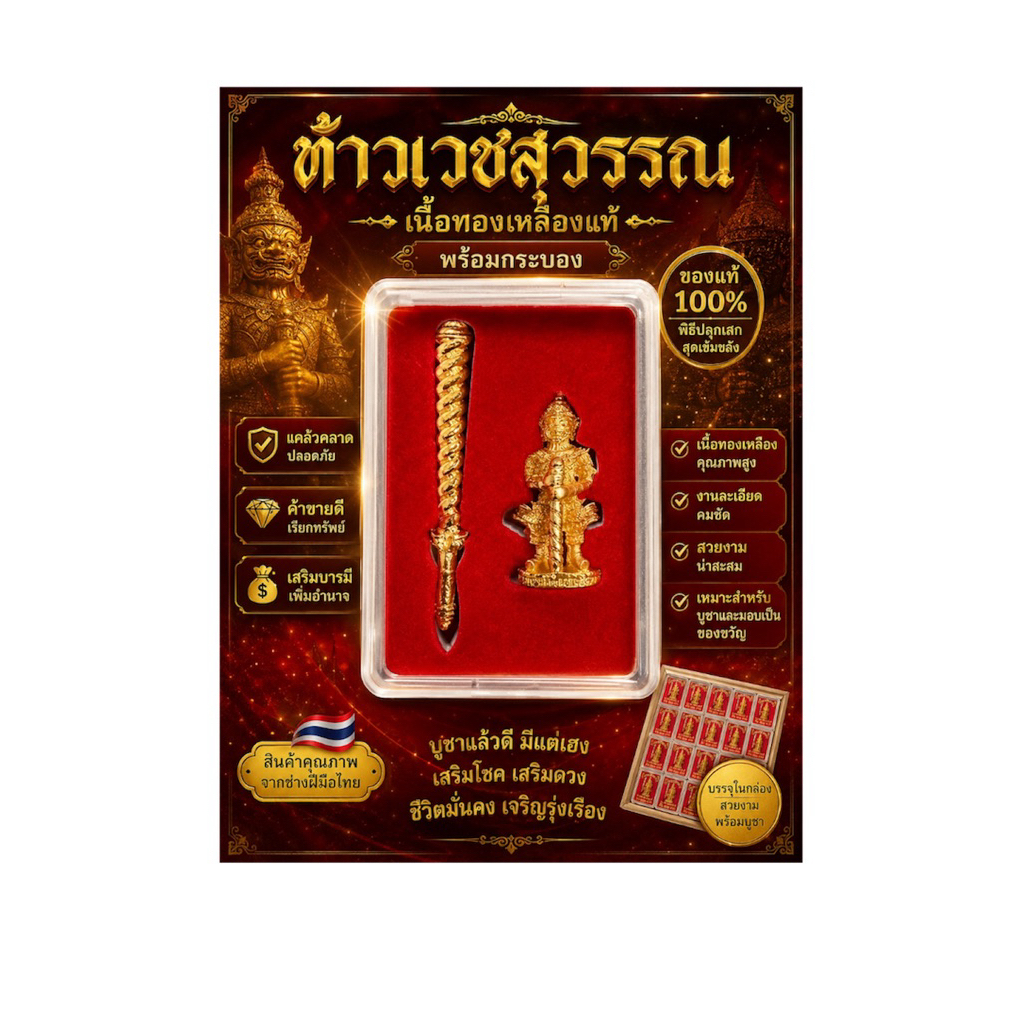 ท้าวเวชสุวรรณ เนื้อทอง พร้อมกระบอง กล่องพระและของแถม