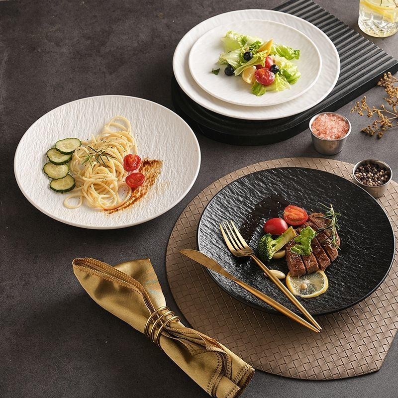 จานอาหารดำ-ขาว สไตล์โมเดิร์น ลายผิวสวย น้ำหนักเบา ใช้ได้ทั้งร้านอาหารและครัวเรือน