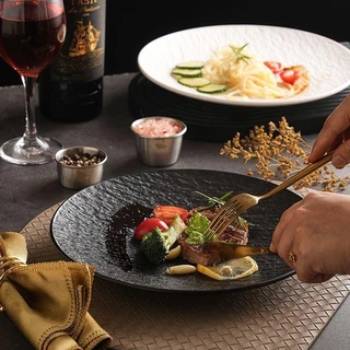 จานอาหารดำ-ขาว สไตล์โมเดิร์น ลายผิวสวย น้ำหนักเบา ใช้ได้ทั้งร้านอาหารและครัวเรือน