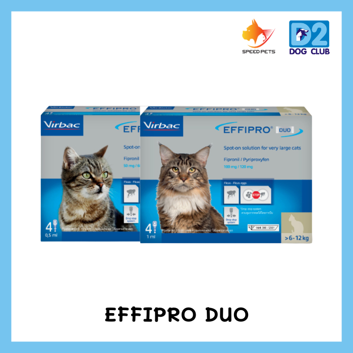 EFFIPRO DUO Spot-on Solution for cats ยาหยอดแมว เห็บ หมัด แมว สำหรับแมว บรรจุ 4 หลอด  1 กล่อง