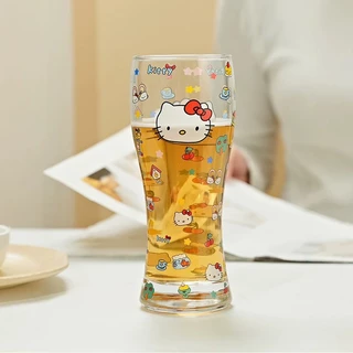 แก้วน้ำ ทรงโค้ง ลายคิตตี้ Sanrio แก้วน้ำทรงสูง สไตล์เกาหลี สำหรับเครื่องดื่ม ค็อกเทล น้ำผลไม้ ลายการ์ตูนน่ารัก โฮมคาเฟ่