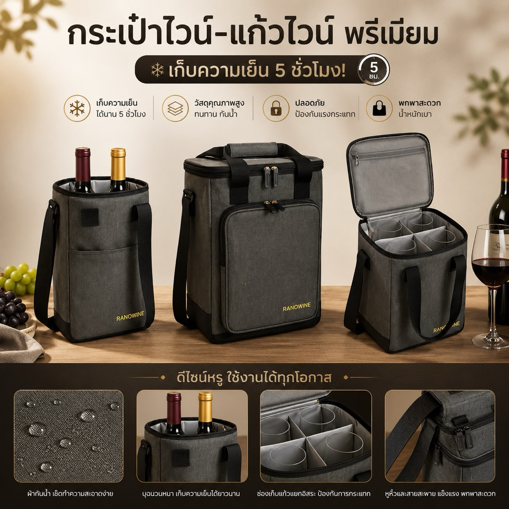 กระเป๋าใส่ขวดไวน์แบบพกพา