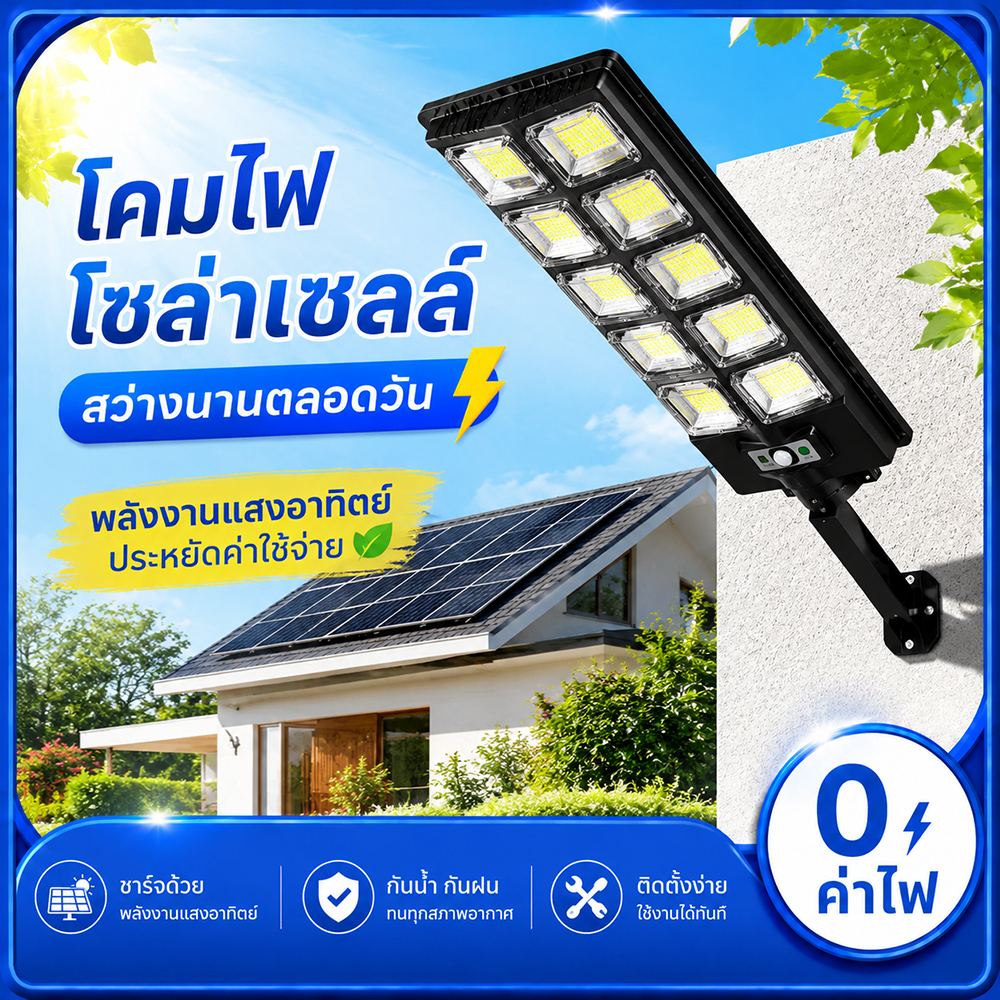 ไฟถนนโซล่าเซลล์ 500000W ไฟโซล่าเซลล์ ไฟถนนโซล่าเซล โคมไฟถนน ไฟถนน ไฟledโซล่าเซลล์ ไฟ โซล่าเซล