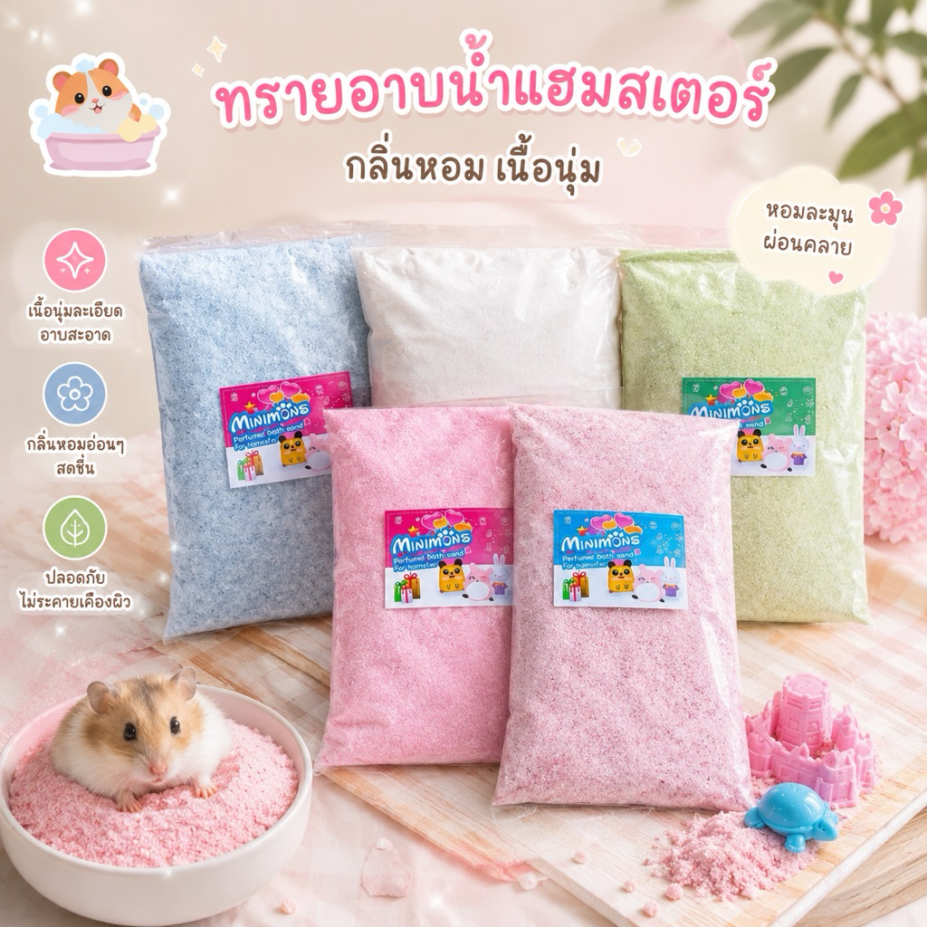 ทรายอาบน้ำหนูแฮมสเตอร์ 1kg Hamster Bath Sand กลิ่นหอม ลดกลิ่น สำหรับ Hamster / Gerbil / Small Pets