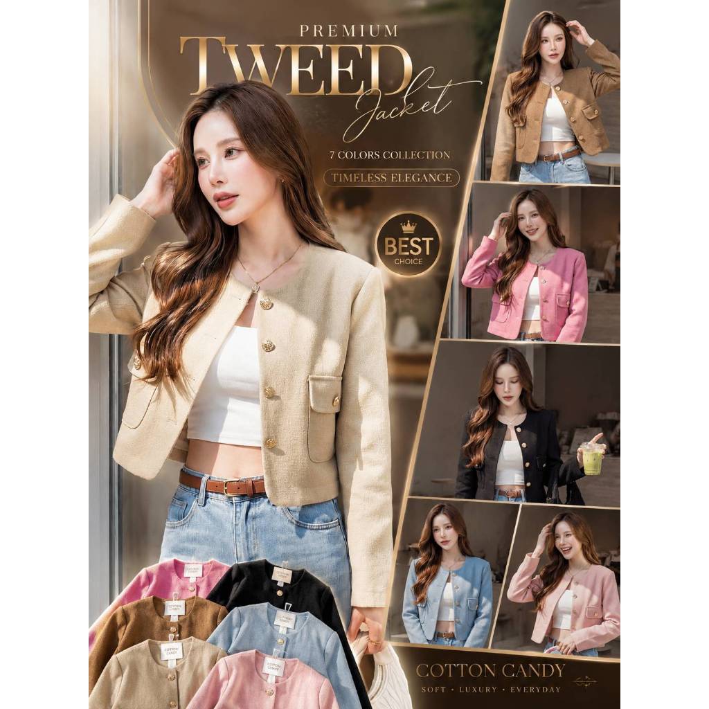 •COTTON CANDY• CTCD 56811 เสื้อเบลเซอร์ทรงครอป ผ้าทอเนื้อดีมาก ใส่สบายไม่คัน กระดุมนำเข้าเกรดเกาหลีงานปกเย็บสวยมาก เป๊ะส