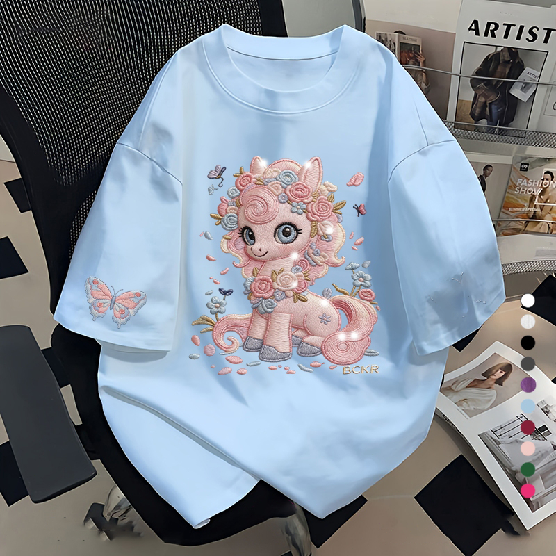 ดีไซน์เก๋ ปีม้าแบบพิเศษ คอกลม เสื่อยืด🐎oversize เสื้อผญ เสื้อ 5.20