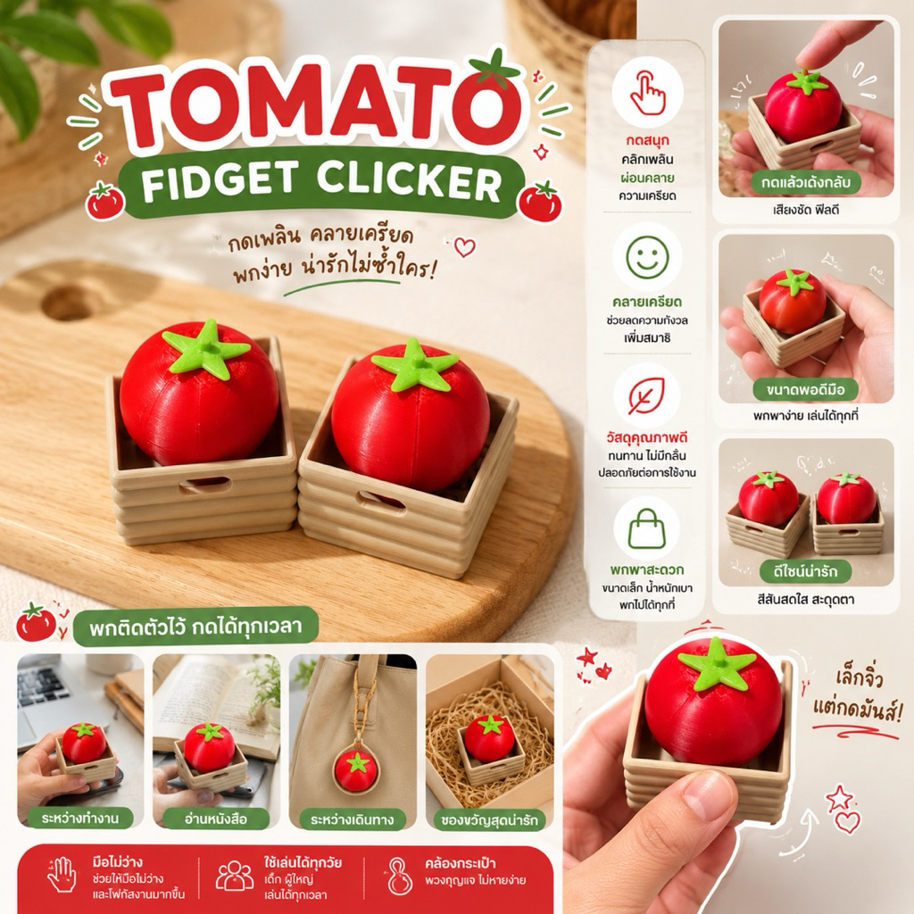 Tomato Fidget Clicker คลิกเกอร์ มะเขือเทศ ของเล่น กดสนุก ปุ่มกด