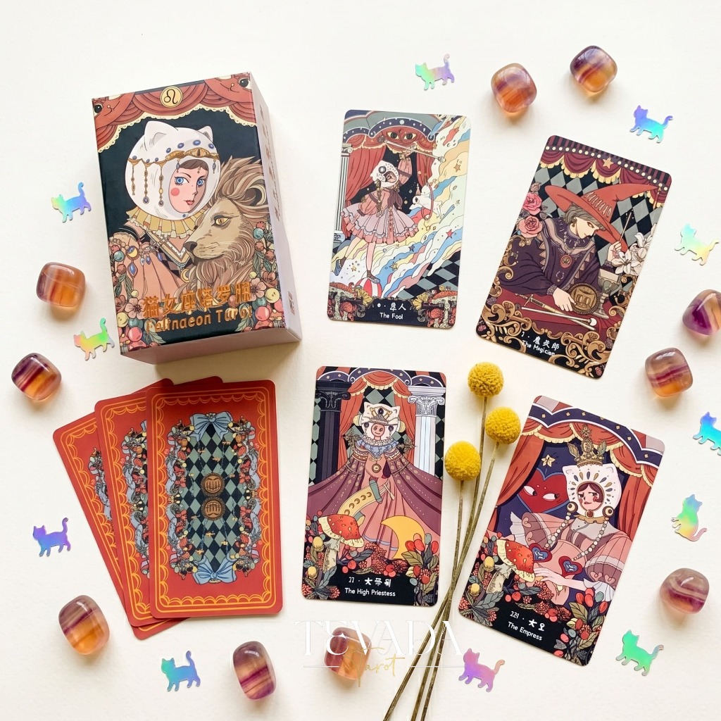 ไพ่ยิปซี ไพ่ทาโรต์ของแท้ ไพ่ทาโร่ Felinaeon Tarot ลายนางแมว วินเทจ ขอบโฮโลแกรม น่ารัก เหมาะมือใหม่ พร้อมส่ง