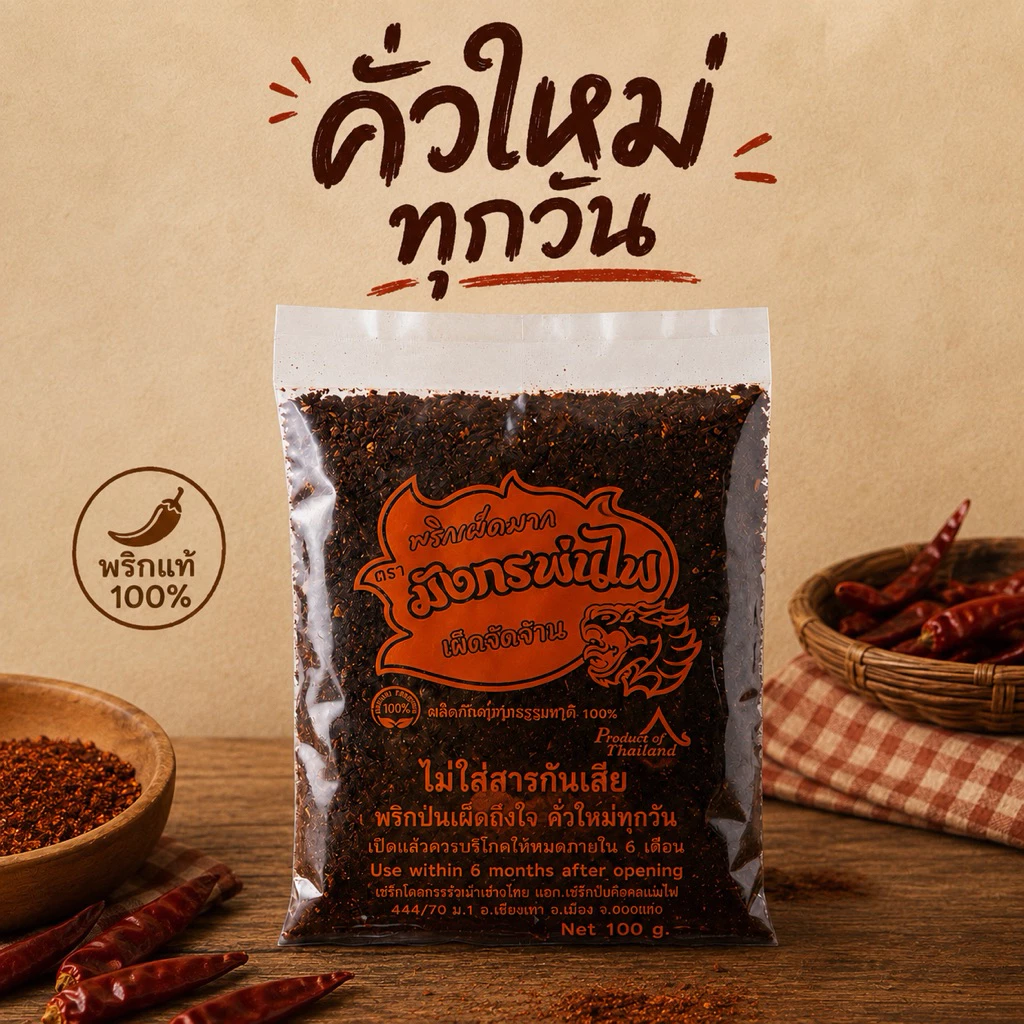 🔥 พริกคั่วเตาฟืน พริกล้วน100% เผ็ดหอม คั่วใหม่ทุกวัน 100 กรัม(ดำ100)