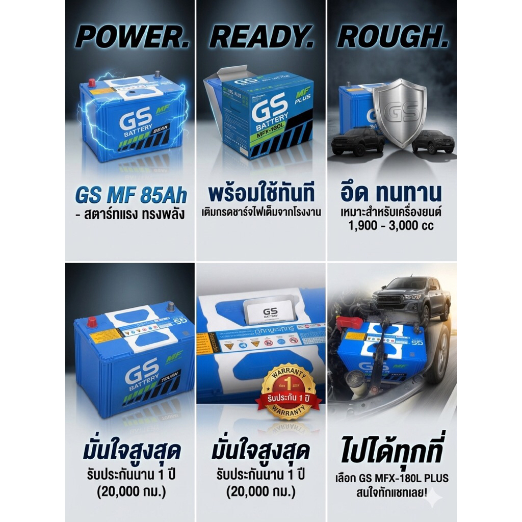แบตเตอรี่รถยนต์ GS MFX180 85Ah พร้อมใช้งานทันที