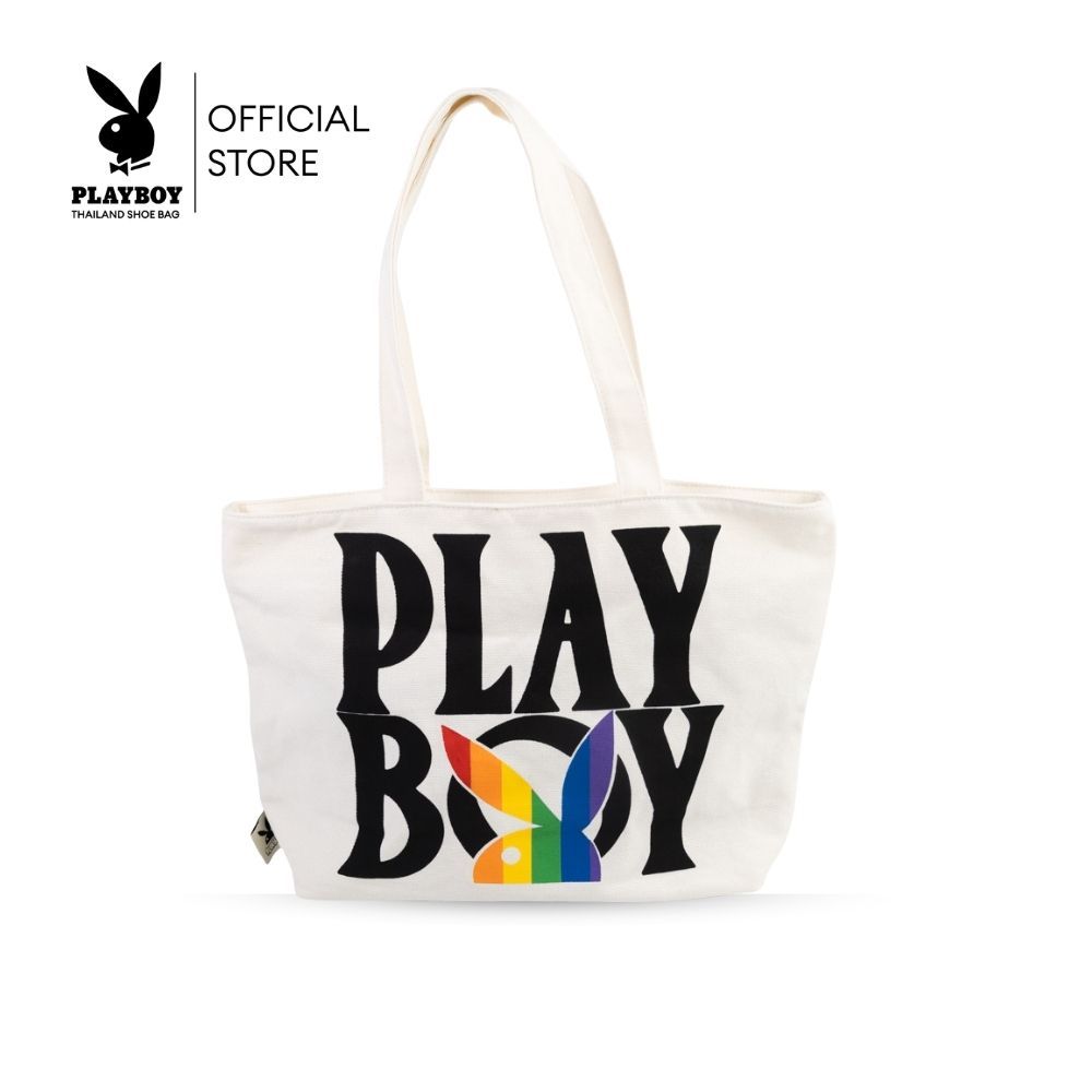 PLAYBOY รุ่น PRIDE SHOPPING BAG (GWP) กระเป๋าสะพายช้อปปิ้งทรงโท้ท รหัส ST-F262PB013-WH สี ECRU