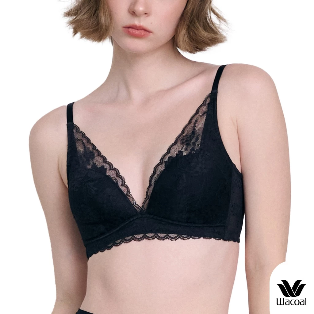 Wacoal บราลูกไม้ ไร้โครงใส่สบาย ฟองน้ำนุ่ม รุ่น WB5X65 สีดำ (BL)