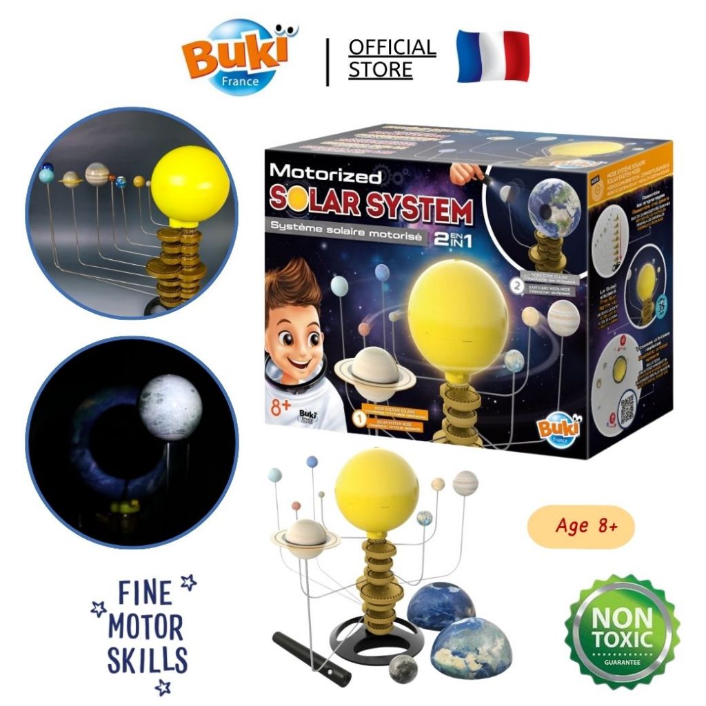 (Buki France) ชุดเรียนรู้ระบบสุริยะ 8 ดาวเคราะห์ หมุนได้จริง ไฟดวงอาทิตย์ Solar System ของเล่น STEM