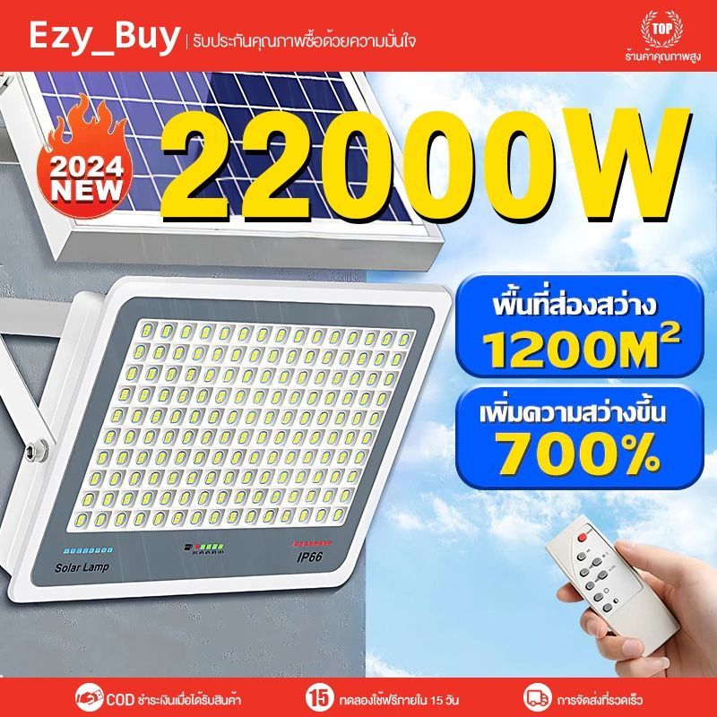 ไฟโซล่าเซลล์ 2200Wโซล่าเซลล์ Solar Light IP67 กันน้ำและป้องกันฟ้าผ่ ไฟถนนโซล่าร์ LED โคมไฟกลางแจ้ง การอัพเกรดสดใสสุดๆ