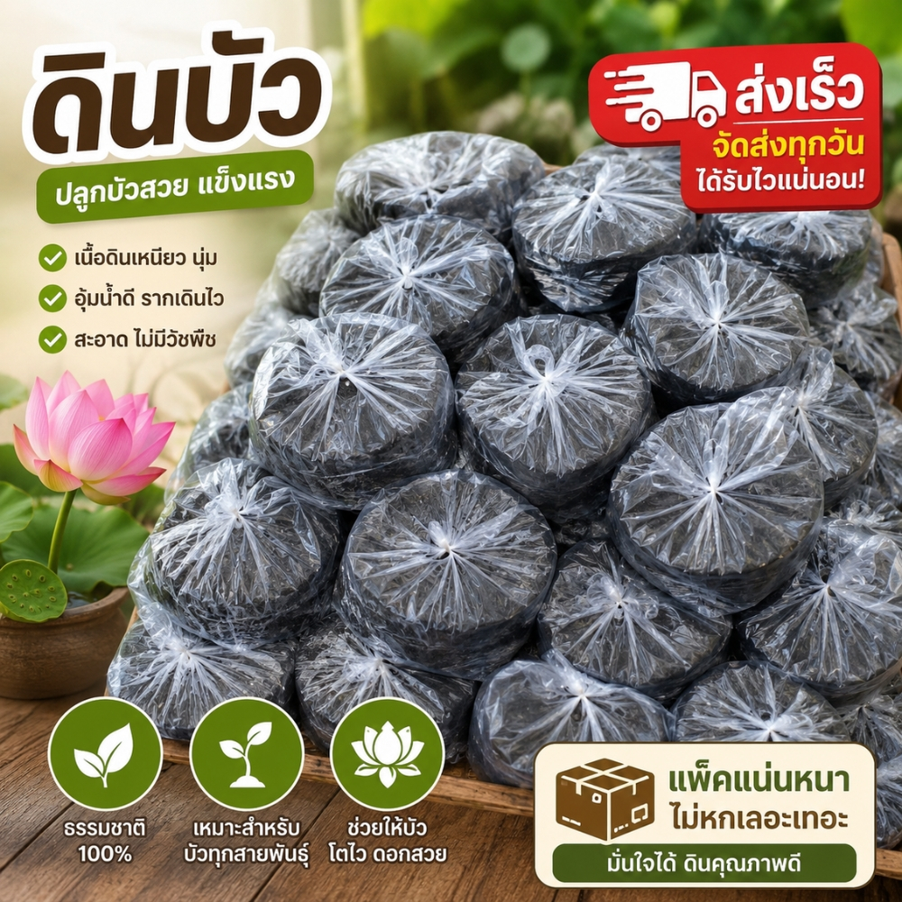 ดินบัว ดินปลูกบัว ดินเหนียวปลูก | ก้อนละ 1.9–2 กก. จัดส่งทุกวัน ( ดินบัว1ก้อน )