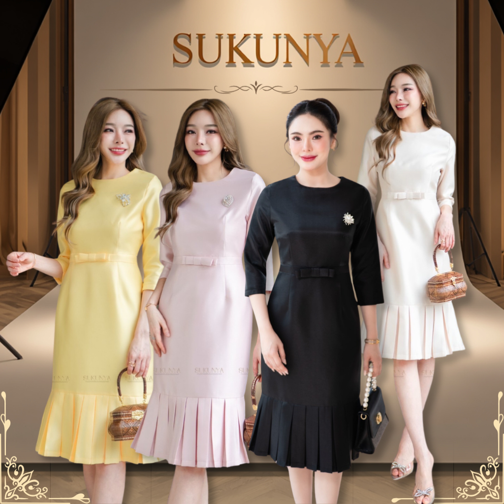 [6389]ชุดเดรสผ้าไหมจิตลดาอัดกาวทั้งตัว Dress Women -