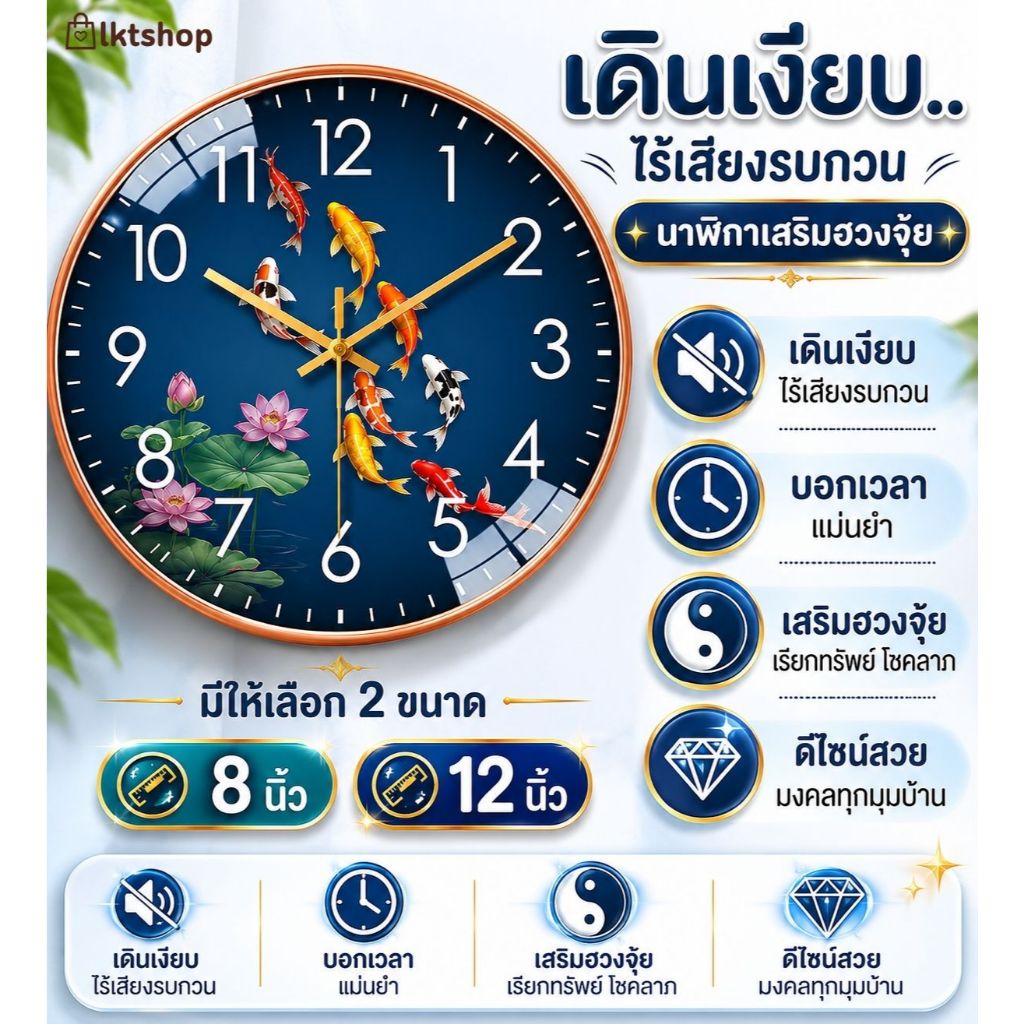 นาฬิกาเสริมฮวงจุ้ย หรูหราทันสมัย แขวนผนังห้องนั่งเล่น เหมาะให้เป็นของขวัญ เดินเงียบไร้เสียงรบกวน พร้อมส่งในไทย มี 2 ขนาด