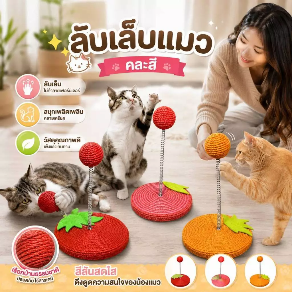 Boqi Factory ของเล่นแมว ที่ลับเล็บสำหรับแมว ที่ฝนเล็บแมว ที่ข่วนเล็บแมว สินค้าน่ารัก สีสันสดใส มีราคาส่ง WPS144 thumbnail 4