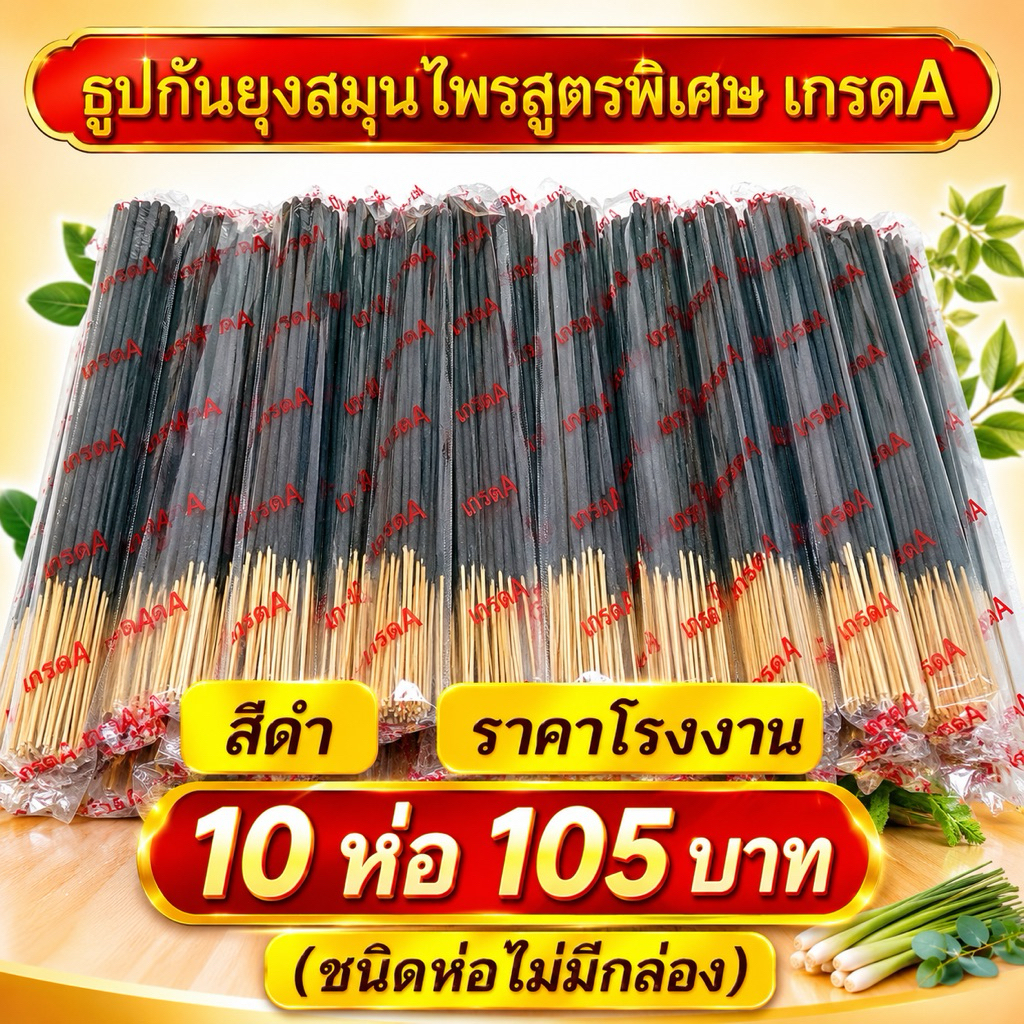ธูปกันยุงสมุนไพร สีดำกันยุงได้อย่างมีประสิทธิภาพสูตรเข้มข้นยุงตายเกรดAราคาโรงงาน10ห่อ 105 บาท(ชนิดห่อไม่มีกล่อง)
