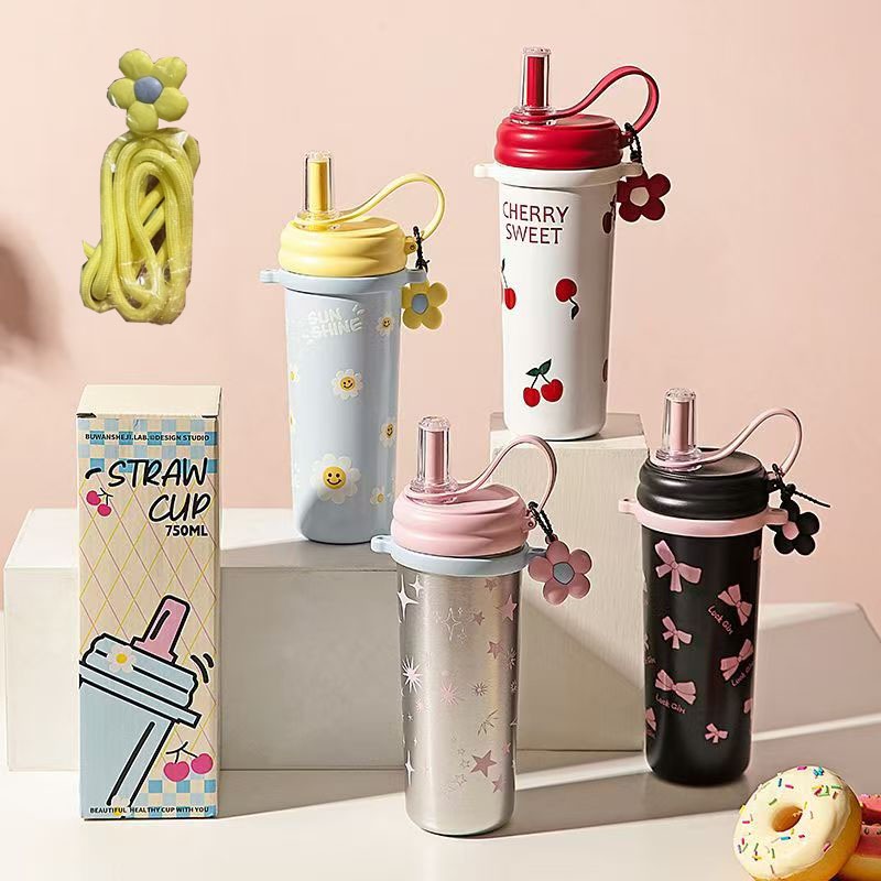 [พร้อมส่ง]แก้วเก็บความเย็น สแตนเลสSUS316 เคลือบเซรามิก 750ml.รุ่น Sweetie Pop มีสายคล้อง ที่กรองชา พกพาง่าย