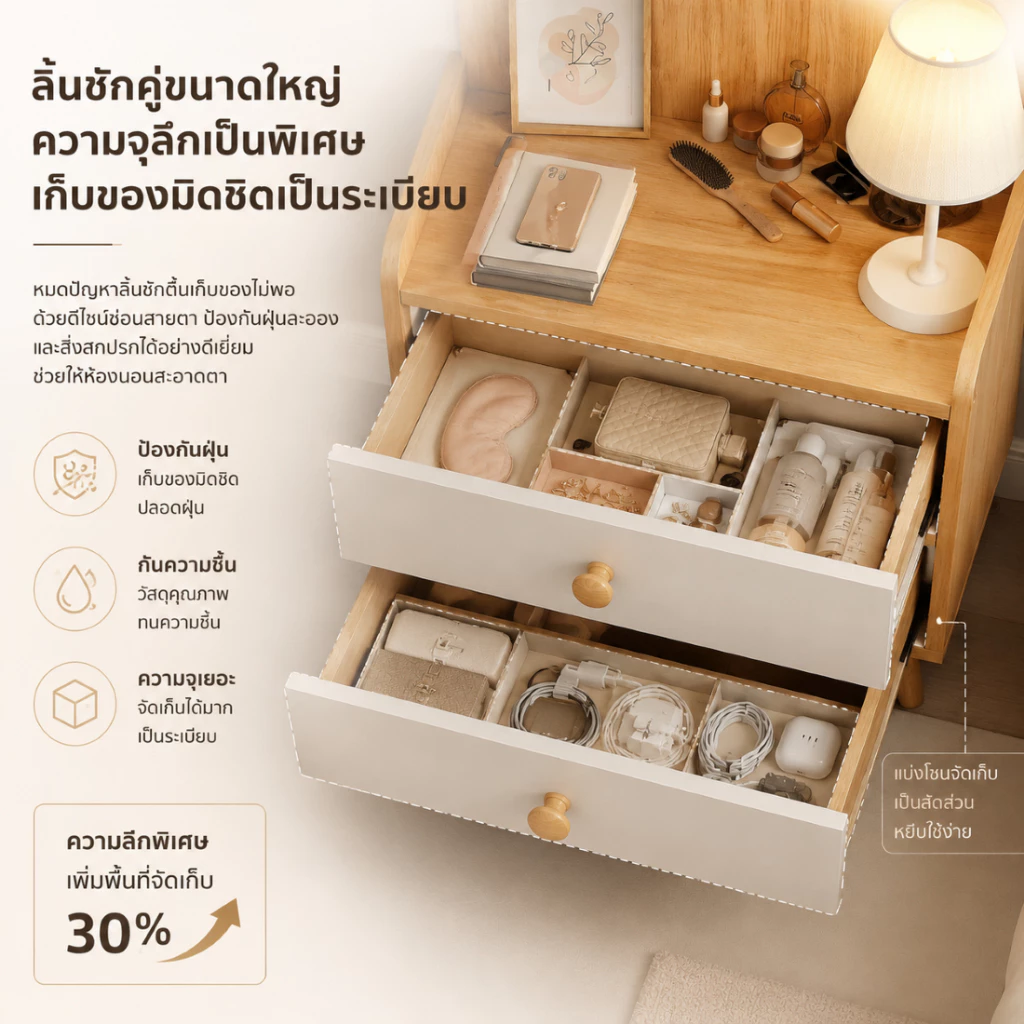 MR【จัดส่งทันที】ตู้ข้างเตียง โต๊ะข้างเตียง พร้อมแร็ค ดีไซน์สวย ทันสมัย ทำจากไม้แท้ ทนทาน ที่เก็บของอเนกประสงค์ thumbnail 4