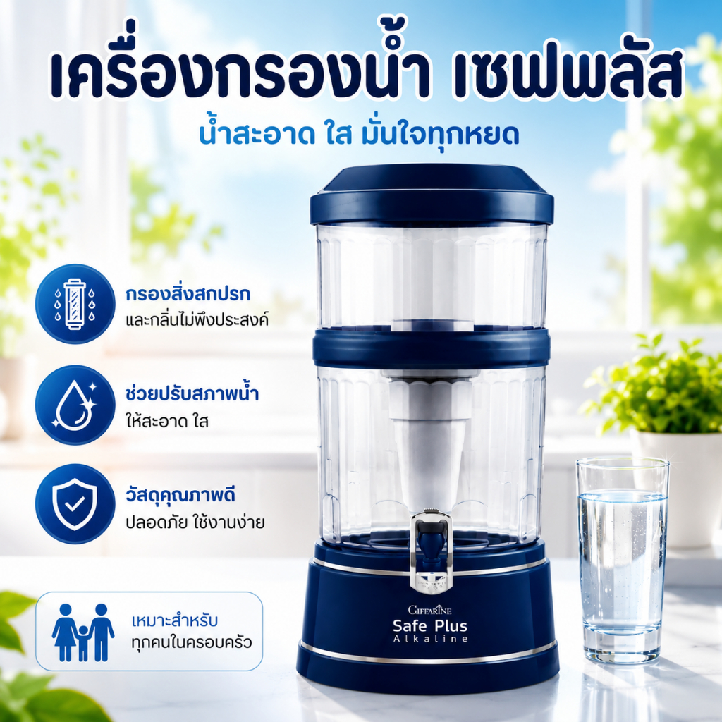 เครื่องกรองน้ำ เซฟพลัส (Safe Plus) กิฟฟารีน  น้ำดื่มอัลคาไลน์ น้ำแร่ น้ำด่าง
