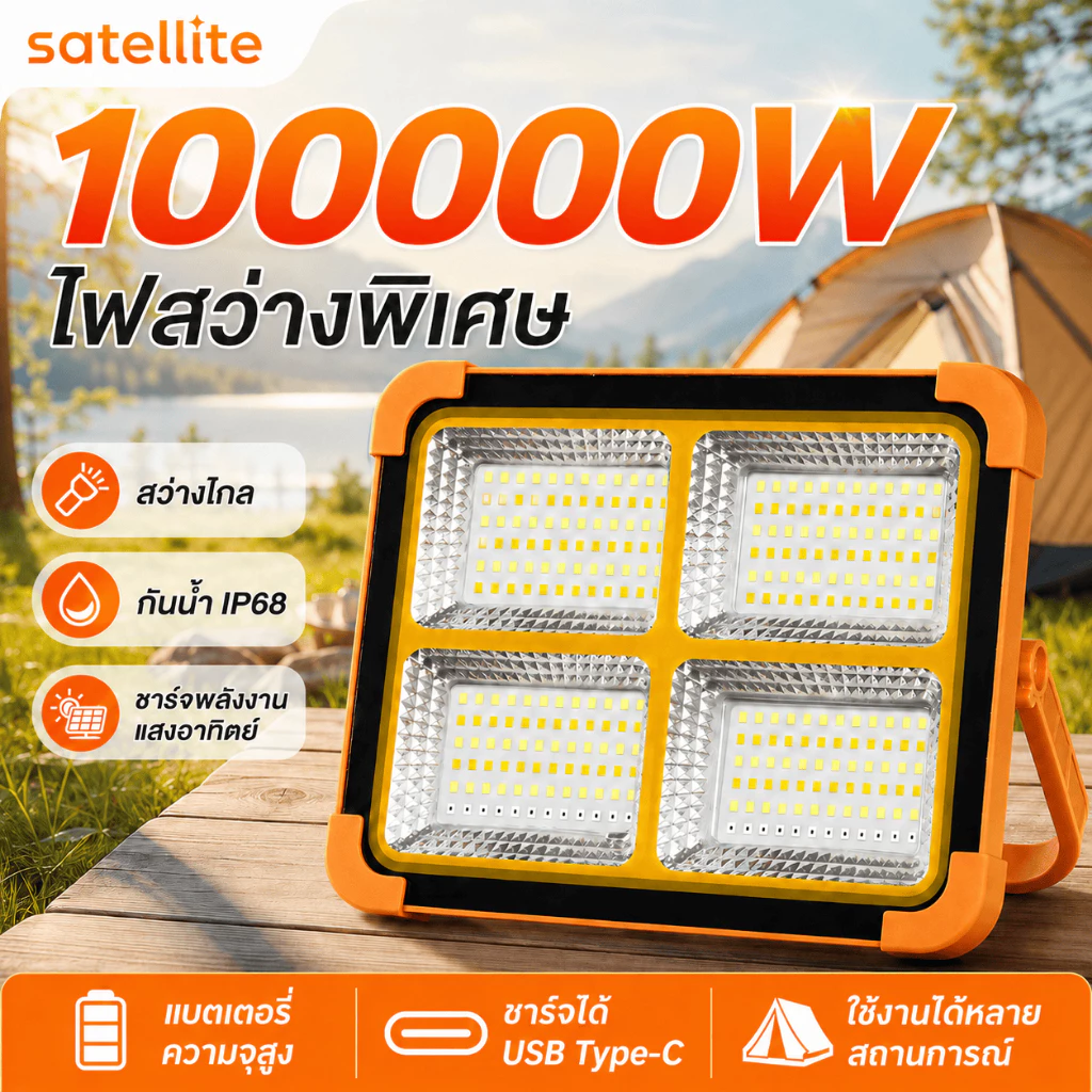 ไลท์พกพาโซล่าเซลล์ USB สปอต ฟฉุกเฉินในบ้านกันน้ำ สว่างมาก ไฟฉายไฟฉายชาร์จไฟไฟพกพาอเนกประสงsolar floodlight