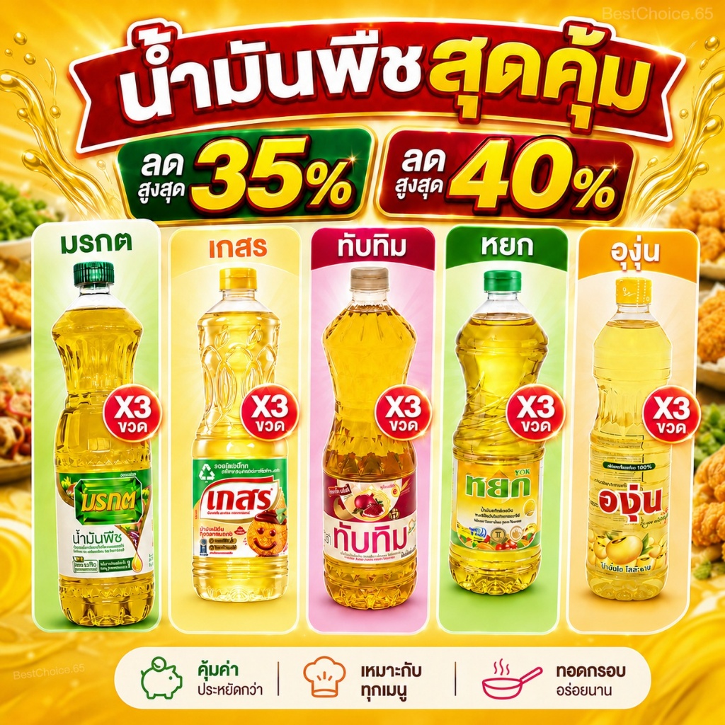 💜 35% 40%💜 น้ำมันพืช 1 ลิตร น้ำมันปาล์ม / น้ำมันถั่วเหลือง