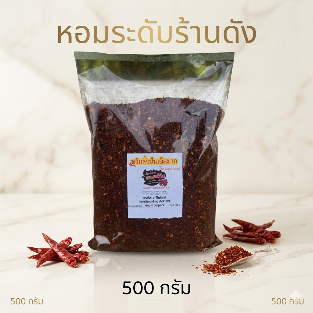 พริกคั่วหอมเข้ม สูตรร้านดัง พริกล้วน 100% ขนาด 500 กรัม(เข้ม500)