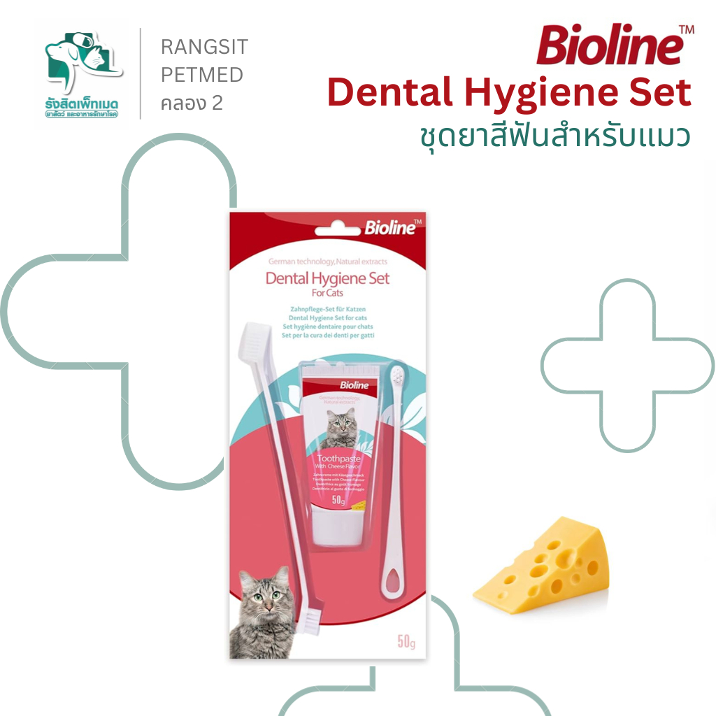 Bioline Cat Toothpaste Set ชุดยาสีฟันแมว รสชีส 50g พร้อมแปรงทำความสะอาดฟัน
