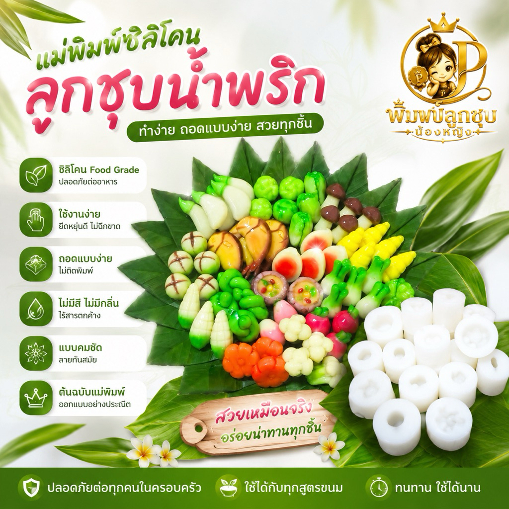 พิมพ์ลูกชุบ ชุดน้ำพริกผัก 9 กรัมยกชุด ผลิตจากซิลิโคนฟู๊ดเกรด 100 %