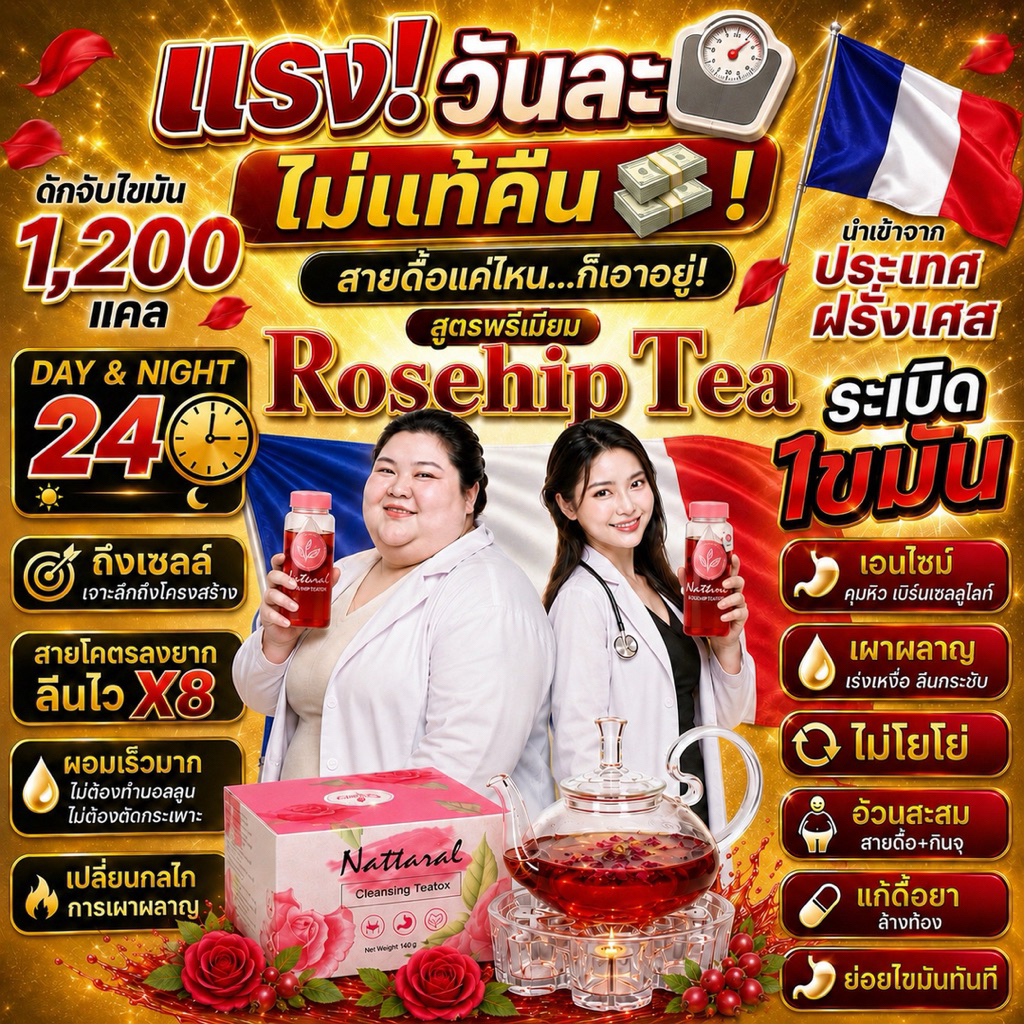 1กล่อง [ทานได้ถึง10วัน] เผาผลาญ1200แคล จับไขมัน ลีนไว ไม่แท้คืนเงิน เข้มข้นX8 Rosehipชาฝรั่งเศส ลดไขมันพรีเมียม มีอย.