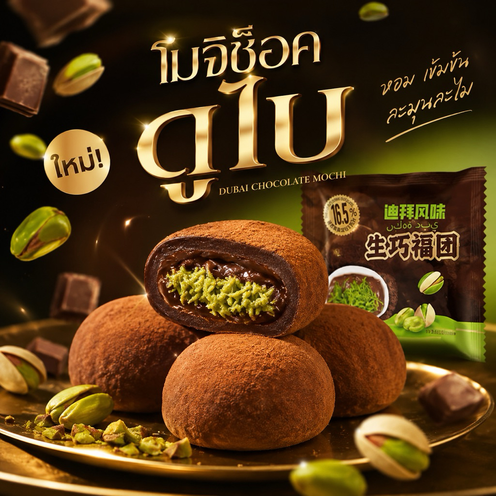 โมจิช็อกโกแลตดูไบ 30g. พร้อมส่ง