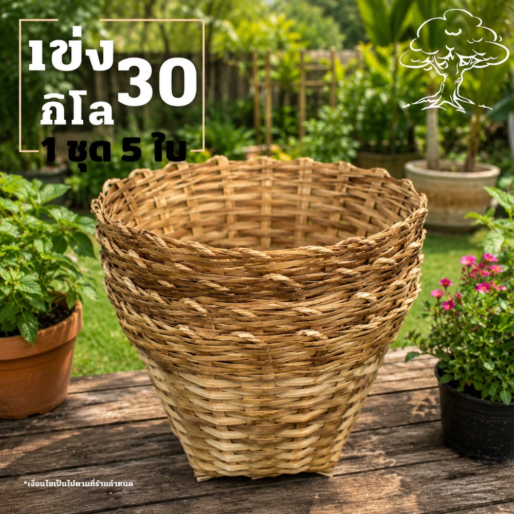 เข่งปลูกต้นไม้ เข่ง30กิโล ขนาด 42*34*20 ซม. เข่งไม้ไผ่ เข่งสานไม้ไผ่ (เข่ง30โล5ใบ)