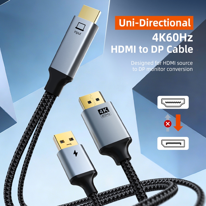 CABLETIME CHD1L 4K60Hz HDMI to DisplayPort Cable with USB Power for PS5, Xbox Series X, Laptop To Mo