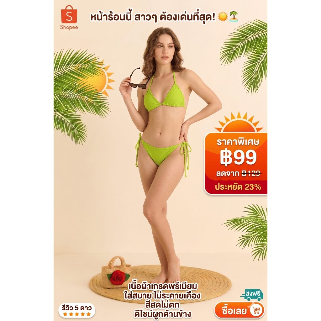 ชุดว่ายน้ำ บิกินี่ แฟชั่นเกาหลีชุดว่ายน้ำทูพีช 2 ชิ้น