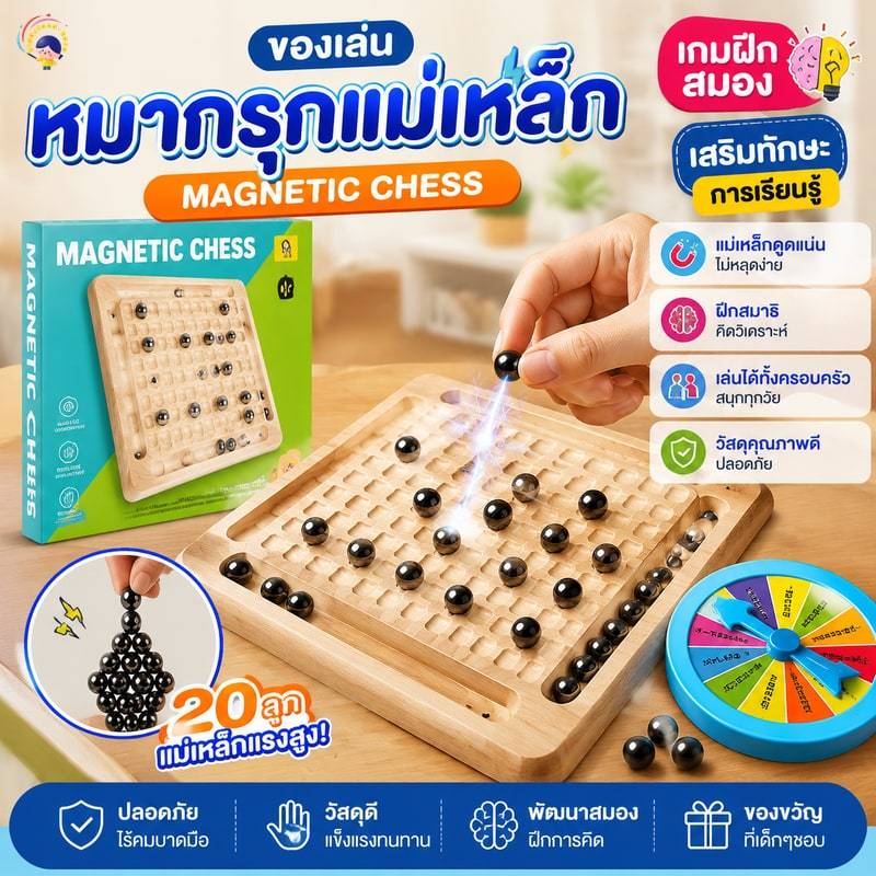 เกมหมากรุกแม่เหล็กพร้อมกระดานไม้ 20/32 ชิ้นหินการศึกษาแบบโต้ตอบเกมหินแม่เหล็กสำหรับเด็ก