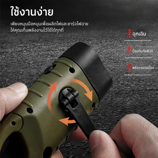 MeeDa ไฟฉายหมุนมือ LED โซล่าเซลล์ ไดนาโม ชาร์จ USB Type C ติดคาราบิเนอร์ ขนาดเล็ก พกพา กันน้ำ สำรองฉุกเฉิน กีฬากลาง