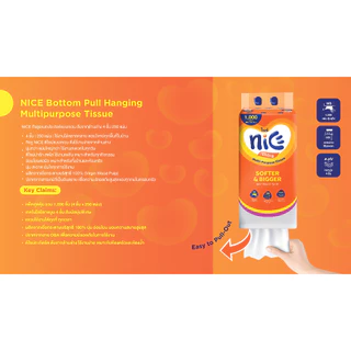 (2 ลัง 12 หิ้ว) Nice ไนซ์ บอตทอม พูล กระดาษอเนกประสงค์แบบแขวนผนัง หนา 4 ชั้น 250 แผ่น (แถมตะข้อ) (ทิชชู่ กระดาษทิชชู่)