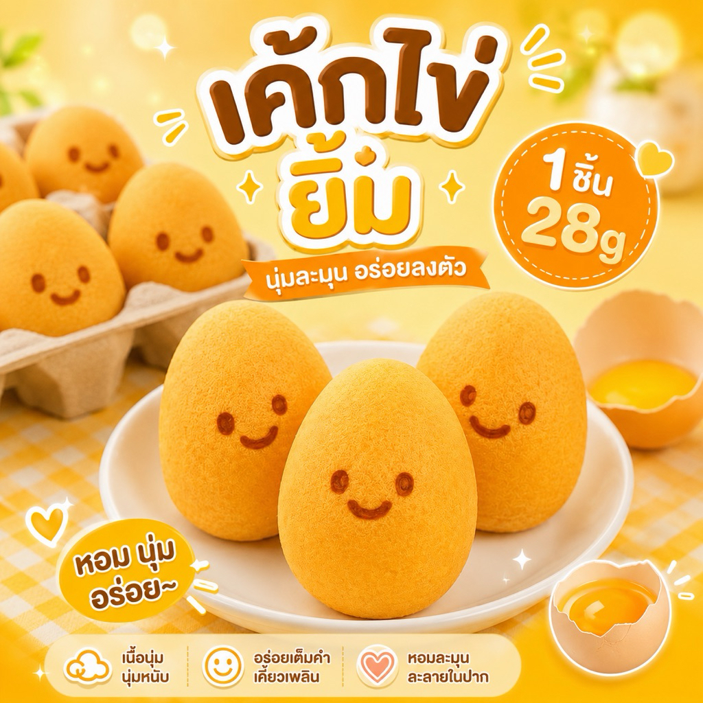 เค้กไข่ยิ้ม เค้กไข่ไส้คัสตาร์ท 5ชิ้น