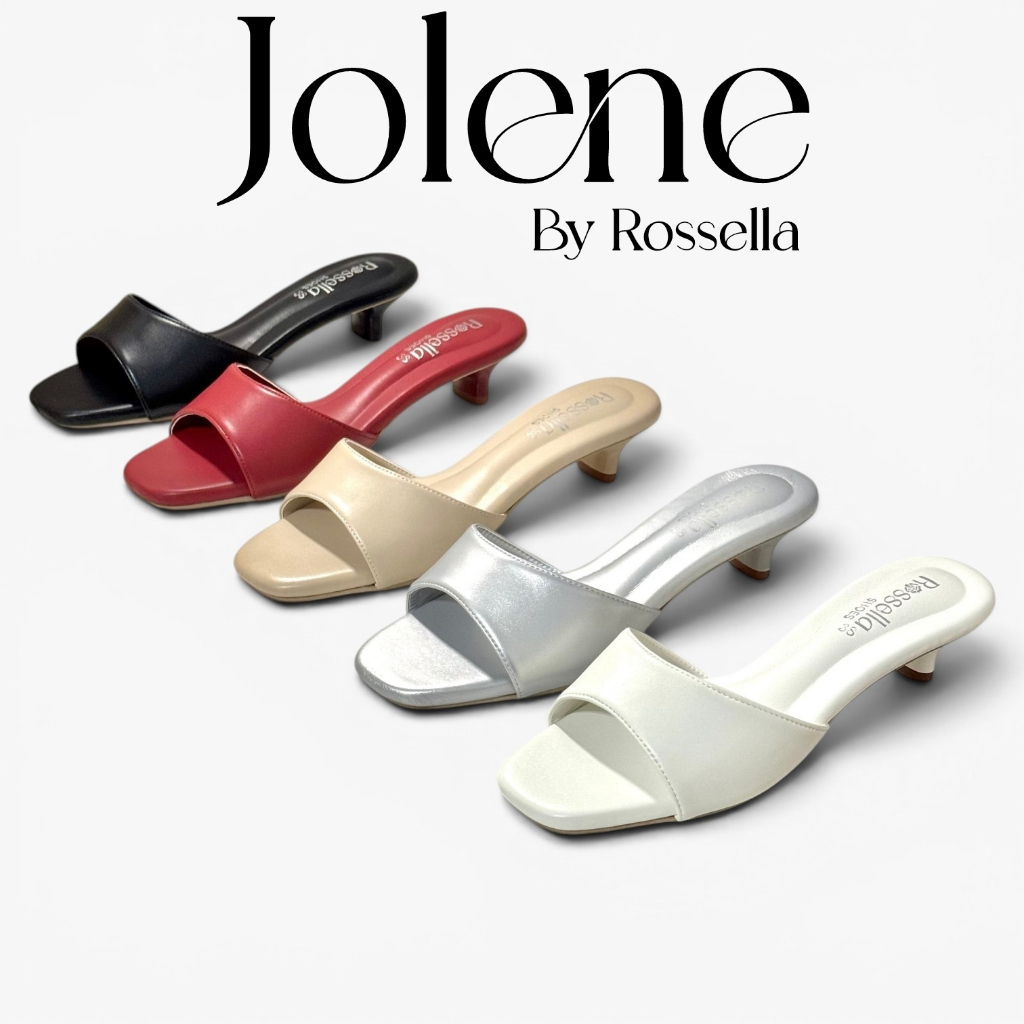 [รุ่นหนังนุ่ม PU Premium] รองเท้าแตะหน้าสวมส้นสูง 2 นิ้ว รุ่น Jolene by Rossella